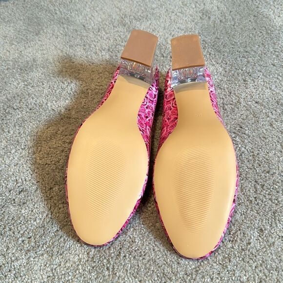 Reindee Lusion Pink Roses Transparent Block Mid Heel Round Toe Size 9.5 NEW - Picture 8 of 15